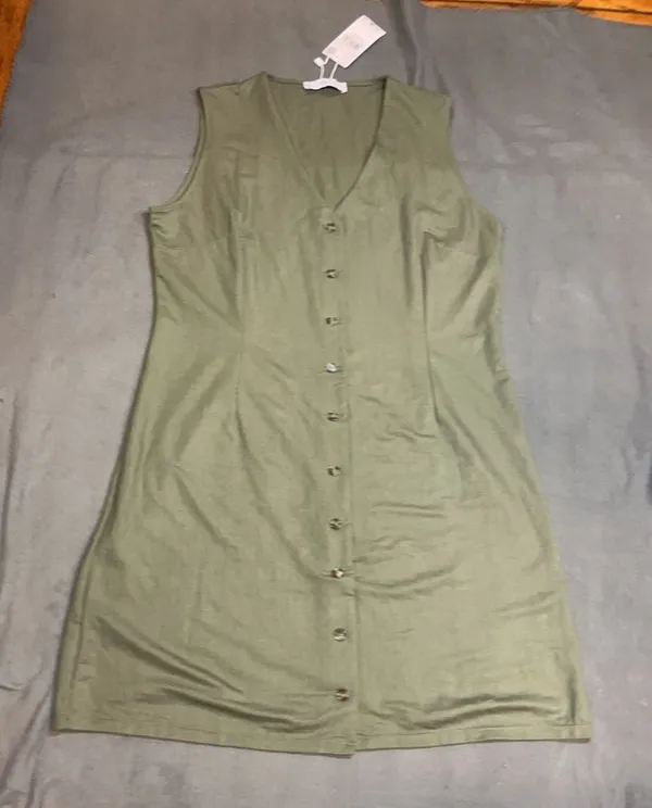 MNG Mango Sleeveless Button-Front Mini Dress Olive Green Size XL - Image 2