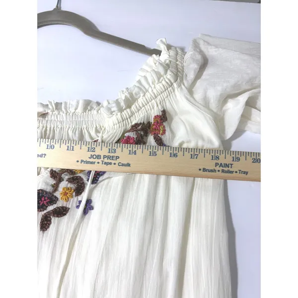 Free People Natural Harvest Moon Maxi Dress Ivory Embroidered Boho L - Image 5