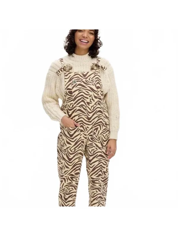 Lucy & Yak Dungarees Overalls Zebra Print Cream Brown Organic Cotton US Size 2R - Image 2