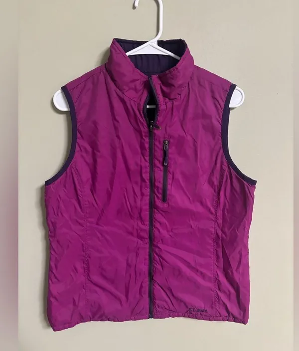 LL Bean Womens Purple Short Purple Pink Reversible Full Zip Vest Size Medium - Image 2
