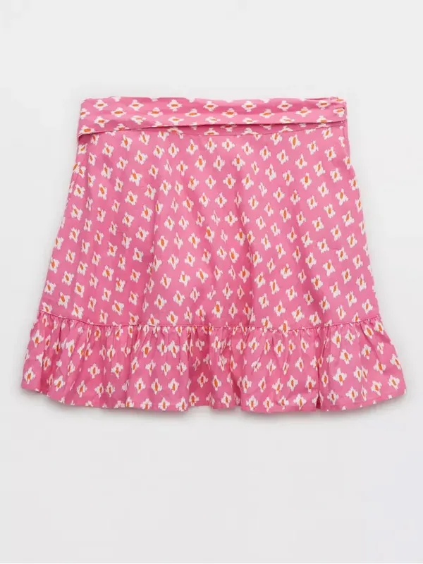 Aerie Pink Linen Blend Wrap Mini Skirt Ruffle Hem Cottagecore Medium - Image 5