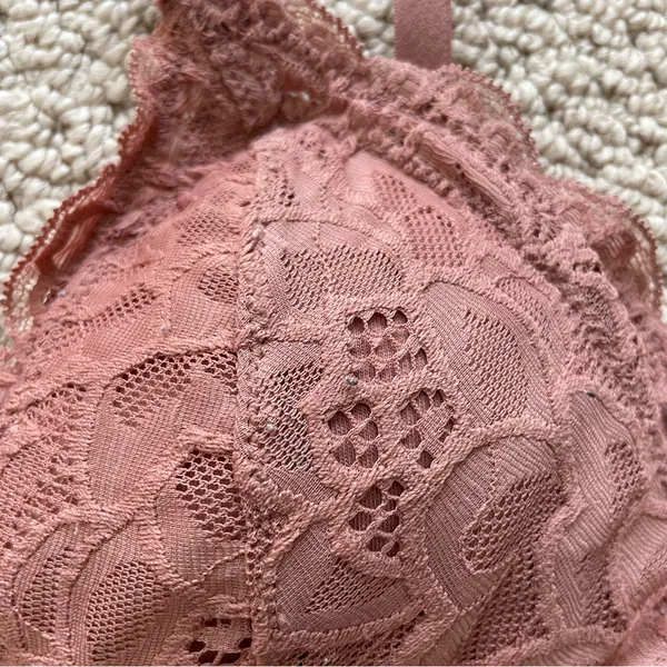 Aerie Dusty Coral Rose Lace Triangle Bralette XS - Image 2