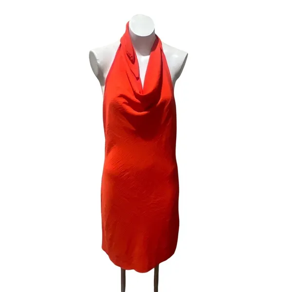 See You Monday Dress Womens L Orange Halter Cowl Neck Backless Slip Midi - Image 5