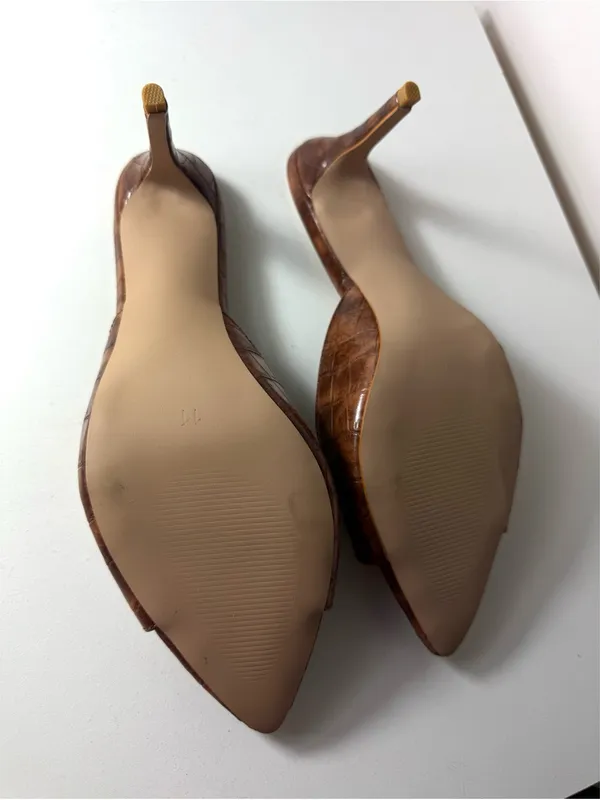 Pazzion Brown Crocodile Embossed Stiletto Mule Heels Open Toe Size 11 3.5in - Image 6