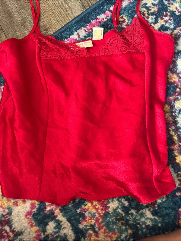 Victoria's Secret Red Satin Lace-Trim Cami Top size M - Image 3