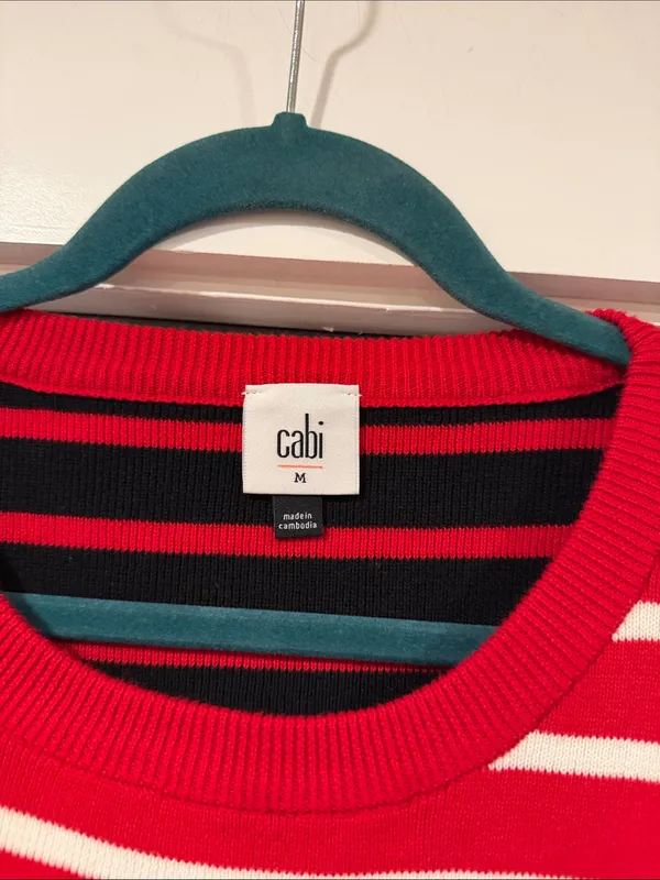 CAbi Red & White Striped Pocket Pullover with Navy Side Stripe medium - Image 4