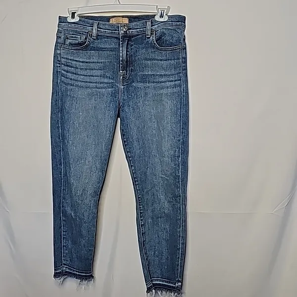 7 for all mankind luxe vintage Roxanne ankle cropped skinny raw hem jeans sz 33 - Image 3