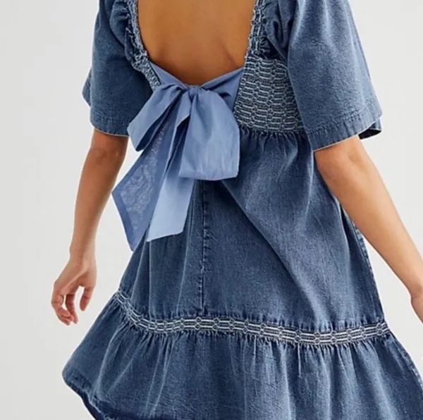 Free People Easy to Love Denim Mini Dress - Image 2