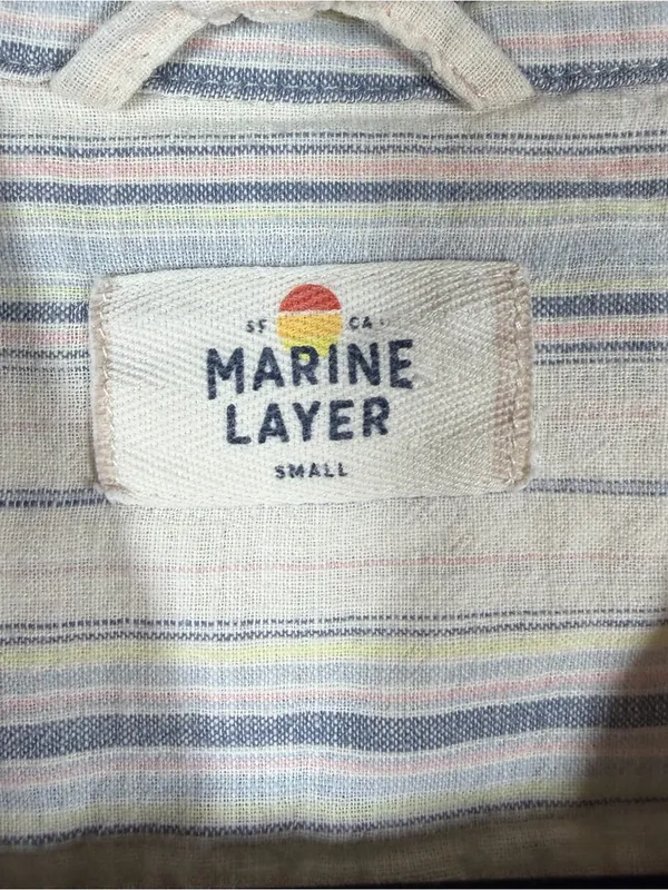 Marine Layer White Blue Pink Striped Button Down Long Sleeve Cotton Top - Image 2