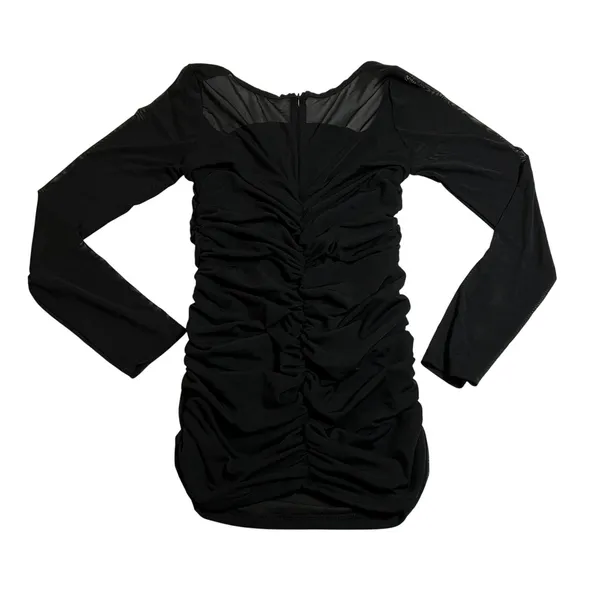 Women's Square Neck Ruched Bodycon Mini Dress Size S Mesh Sleeves Going Out Date - Image 2