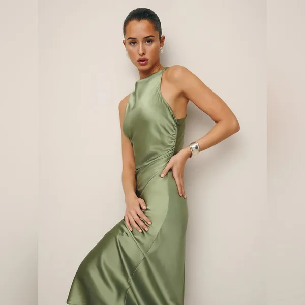 Reformation Cassette Silk Dress in artichoke NEW NWT - Image 7