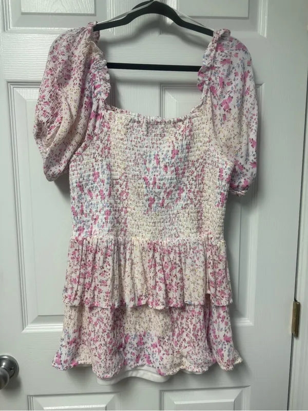 Japna White Smocked Top with Pink Floral Accents - Image 5