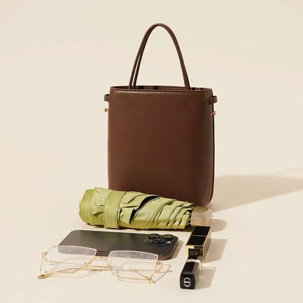 Cream Ivory Leather Minimalistic Two-way Bucket Small Crossbody Handbag - Image 3