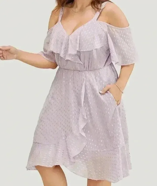 NWT!geometric ruffle trim cold shoulder pocket wrap dress size 14–16 or 1X - Image 3