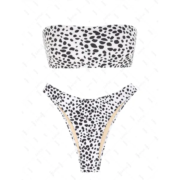 Zaful dalmation print bikini set Bandeau lace up top high cut bottom size 6 - Image 3