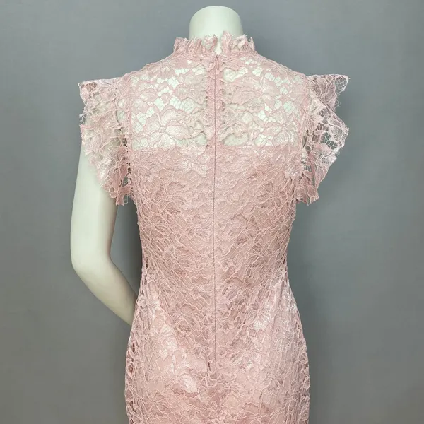 Enfocus Studio Lace Sheath Dress Women 8 Blush Pink Mock Neck Flutter Sleeve‎ - Image 6