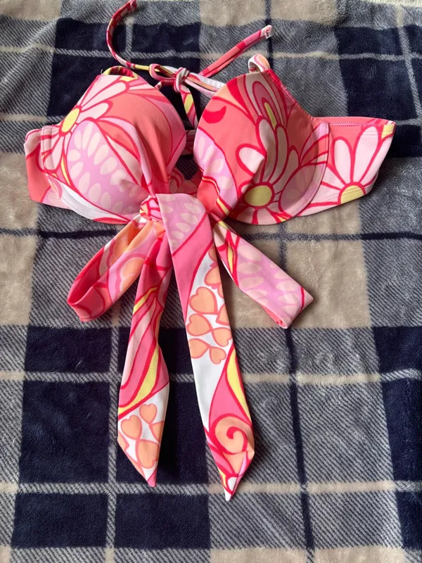 aerie Pink Floral-Print Padded Bikini Top 34B y M - Image 4