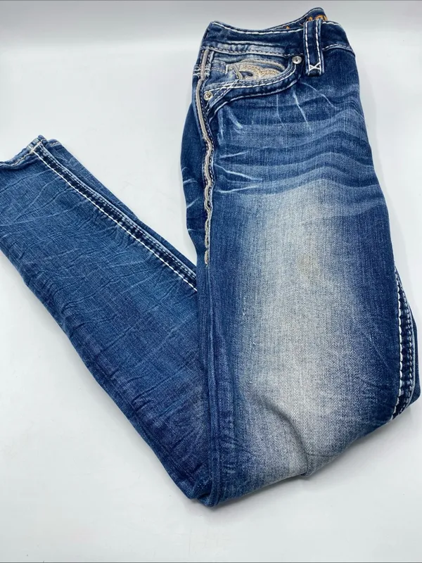 Rock Revival Rosalie Mid Rise Skinny Jeans Embellished Rhinestone Women 26 Denim - Image 5