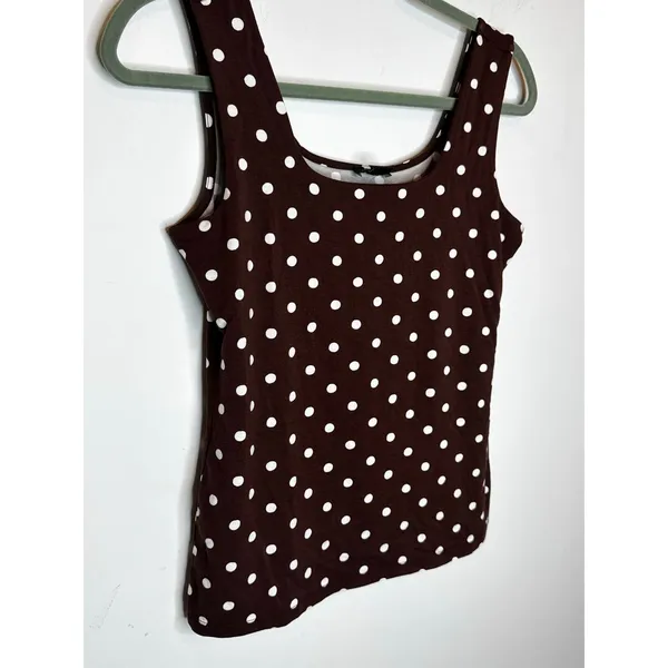 Ann Taylor Square Neck Polka Dot Layering Tank Top Rich Walnut Brown Size S NWT - Image 3