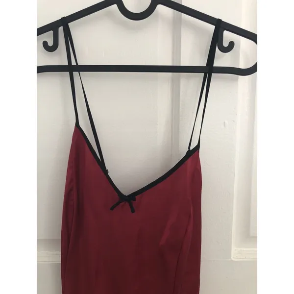 90s Vintage Adonna Red Bow Slip Dress Full Length Long Maxi Cross Back Medium - Image 2