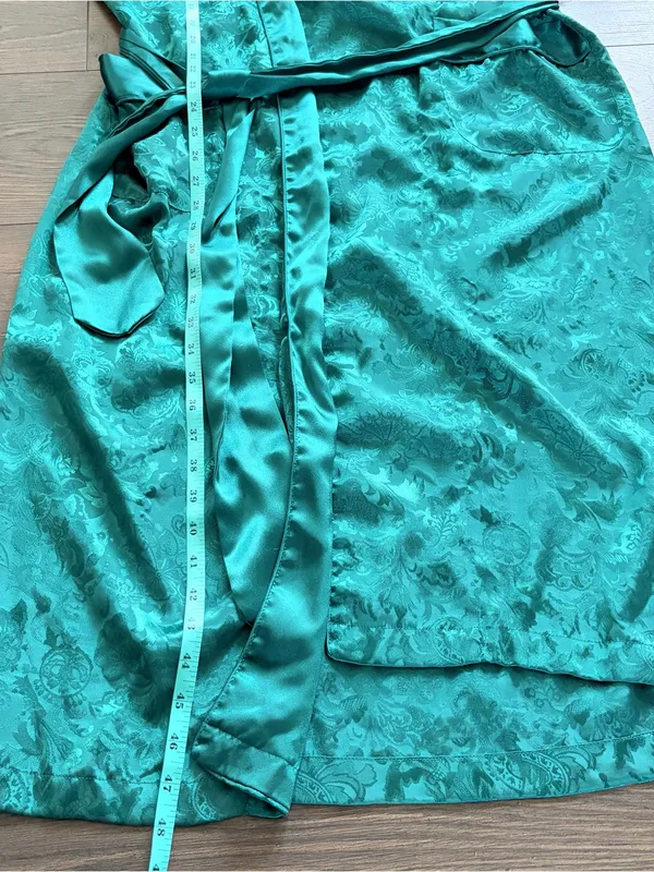 Vintage Victoria's Secret Teal Green Floral Jacquard Satin Robe P/S - Image 8
