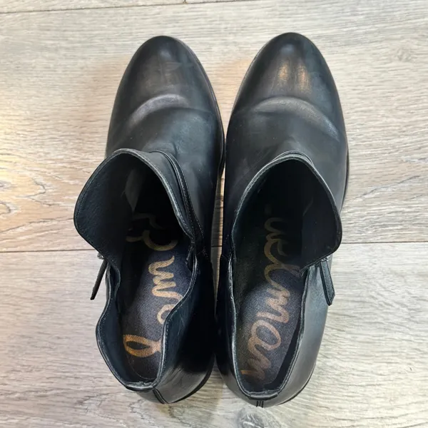 Sam Edelman Black‎ Leather Cut-Out Ankle Boots Pointed Toe Block Heel Size 9 - Image 5