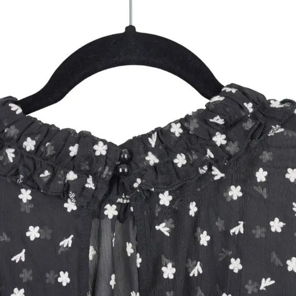 Lulus Blouse Womens M Sheer Floral Long Sleeve Ruffle Neck Keyhole Back Top - Image 7
