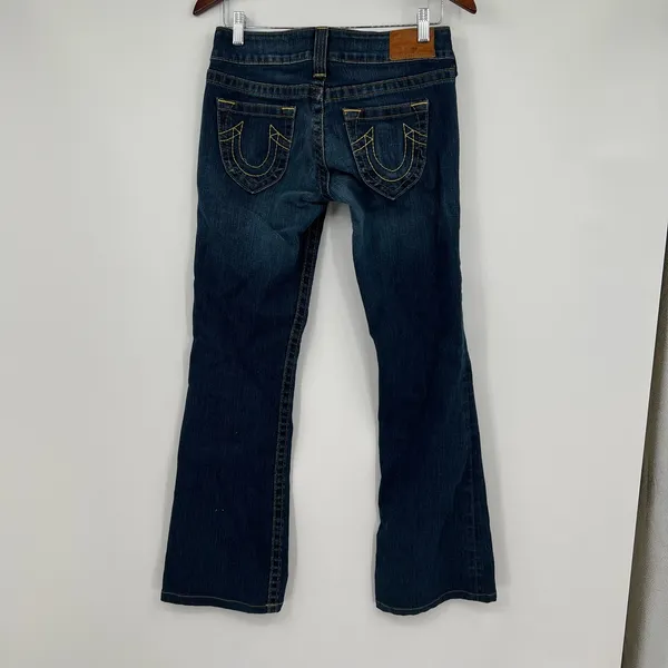 True Religion back pocket logo bootcut denim blue jeans western style size 29 - Image 4