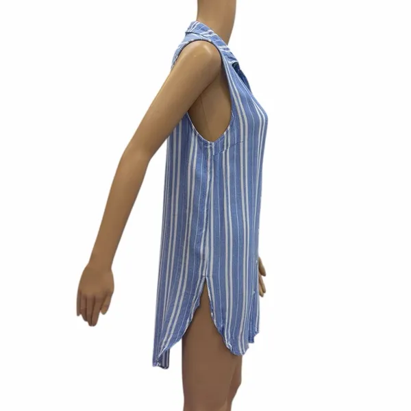 Staccato Blue Striped Sleeveless Button Up Tunic Top Blouse Womens Large - Image 2