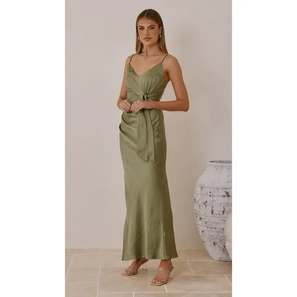 Billy J‎ Yasmeen Tie Front Maxi Dress Size 12 Olive Green - Image 2