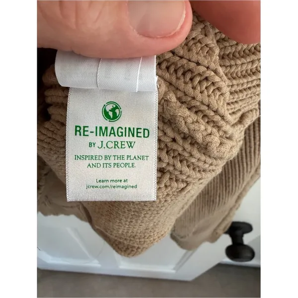 J.Crew V-Neck Cable Knit Sweater‎ Desert Camel Cotton Blend Large - Image 6
