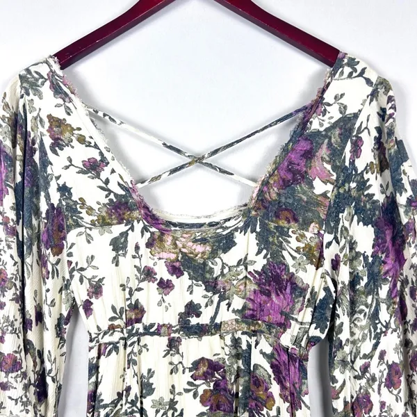 Free People Heart of‎ Gold Dress M Moody Floral Bell Sleeve Boho Whimsigoth Mini - Image 6