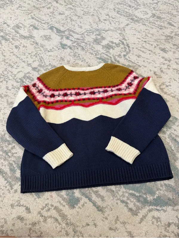 Anthropologie Field Flower Camellia Fair Isle Fuzzy Wool Blend Sweater XL - Image 4