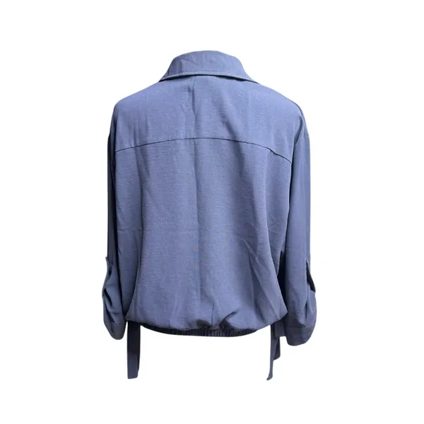BCX Dusty Blue Button Front Blouse M Coastal Minimalist Preppy - Image 3