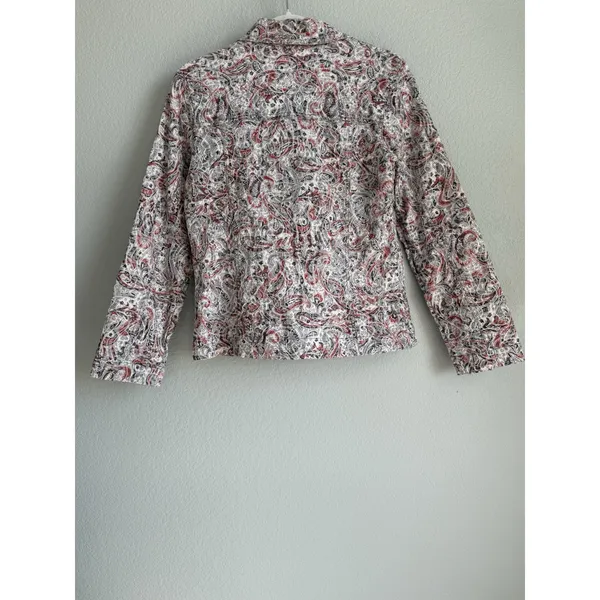 Analogy Paisley Tapestry Jacket Red Black Jacquard Boho Button Front Medium - Image 2