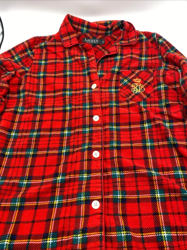 Lauren Ralph Lauren Womens Red Plaid Black Label Flannel Pajama top shirt Small - Image 2