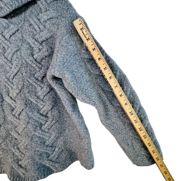 Aran Woollen Mills Cropped Fisherman‎ Sweater Merino Wool Ireland Blue XS - Image 7