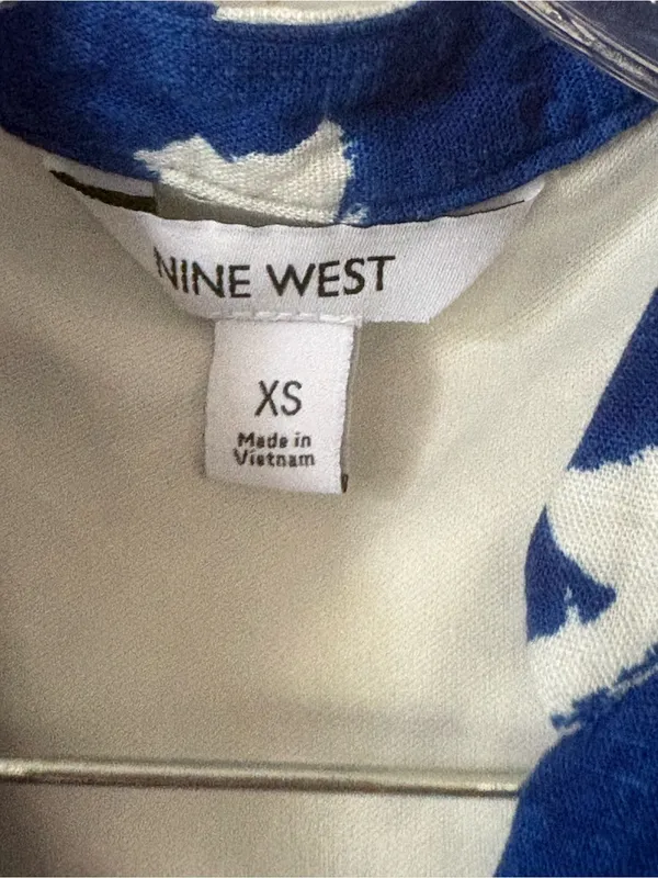 Nine West Blue and White Button-Front Midi Dress - Image 4