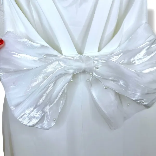 NEW Lulus Romantic Glow White Backless Pearl Bow Wedding Gown Maxi Dress XL - Image 11