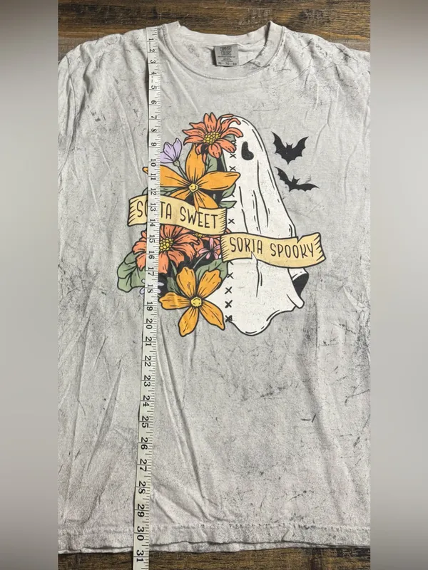 Comfort Colors Smoke Colorblast Graphic Tee with Ghost & Floral Print - Image 5