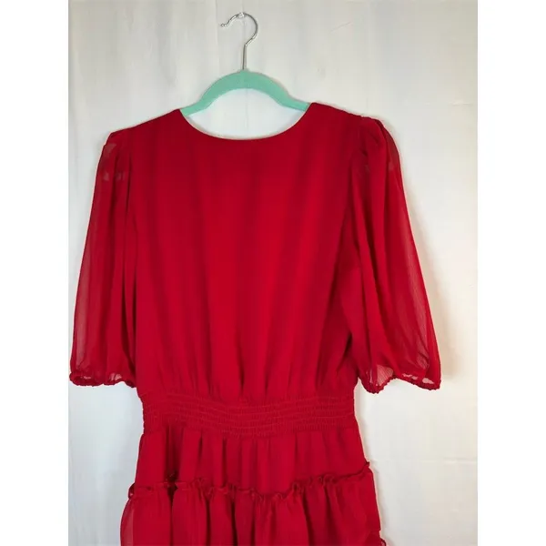 1.STATE Dress Womens M Red V-Neck Tiered Ruffle Midi Party Cocktail - Image 13