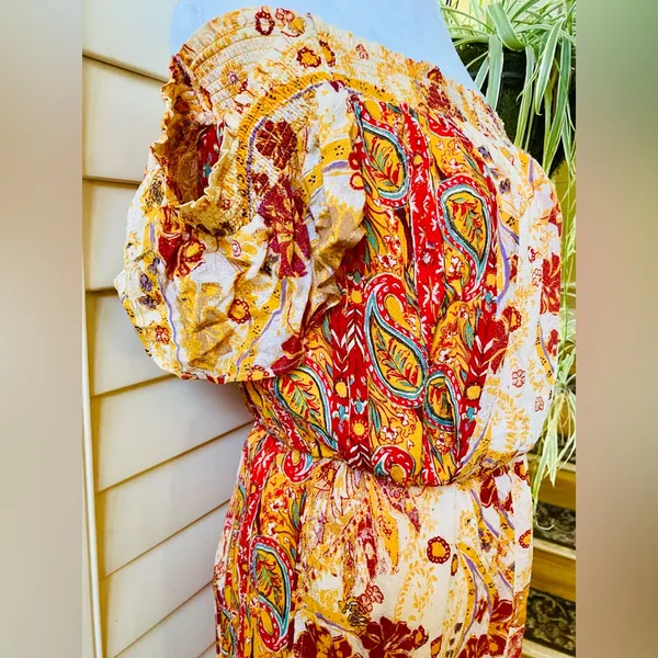 Free People Carmen Boho Floral Orange Jumpsuit Flowy size small - Image 12