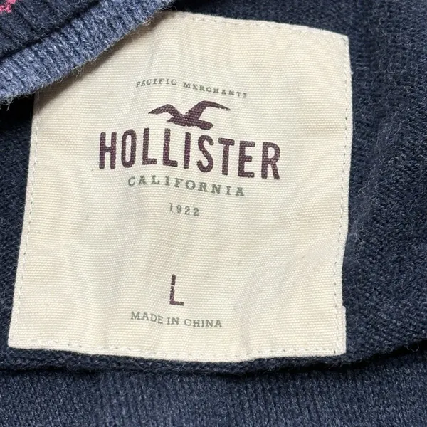 Hollister Y2K Navy V-Neck Sweater Red Striped Trim Preppy Bella Swan Core L - Image 4