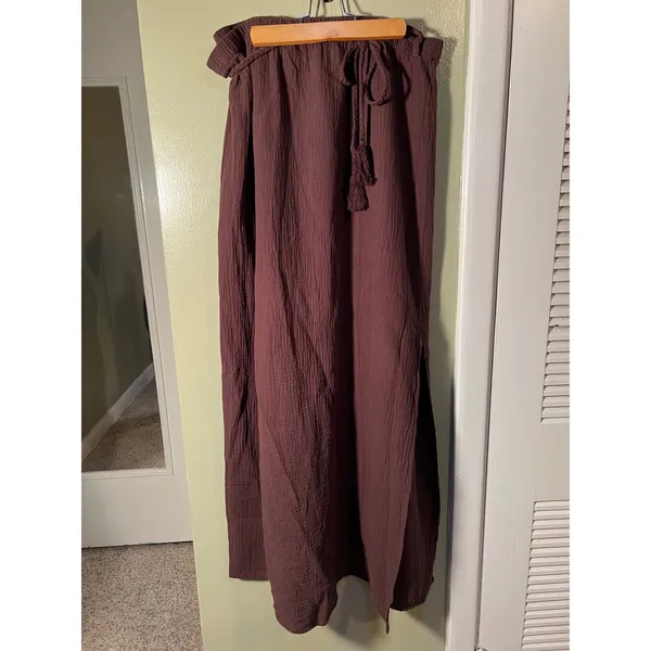 Bobi Women's Size XL Gauze Maxi Skirt Chocolate Brown Umber Braided Waist Cotton - Image 4