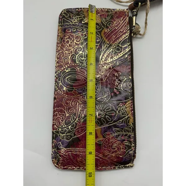 NWT Patricia Nash Metallic Tooled Lace Leather Clutch Wristlet Dark Paisley Zip - Image 9