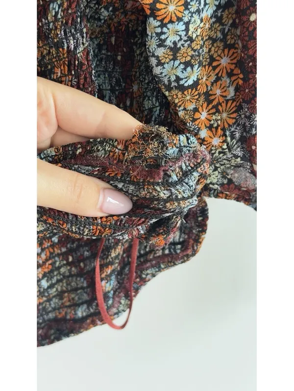 Free People Boho Smock Back On Top Multicolor Floral Puff Sleeve Crop Top Sz S - Image 10