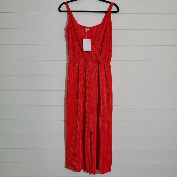 Love,Fire‎ Vibrant Red Pleated Wide-Leg Jumpsuit Sleeveless Size L NEW - Image 5