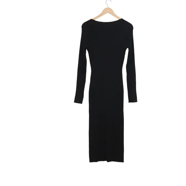 HM Black Ribbed Knit Scoop Neck Long Sleeve Bodycon Midi Dress P/N - Image 4