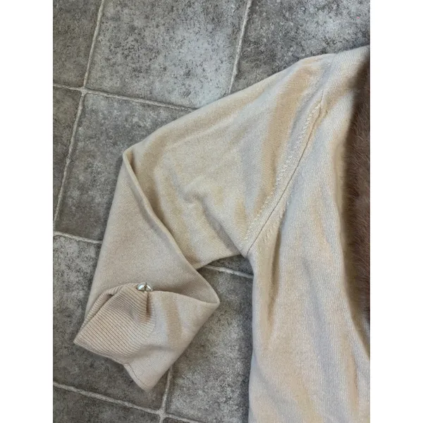 Vintage Cameron Classics Cashmere Cardigan‎ Max Azen Mink Fur Collar Cream/Beige - Image 4