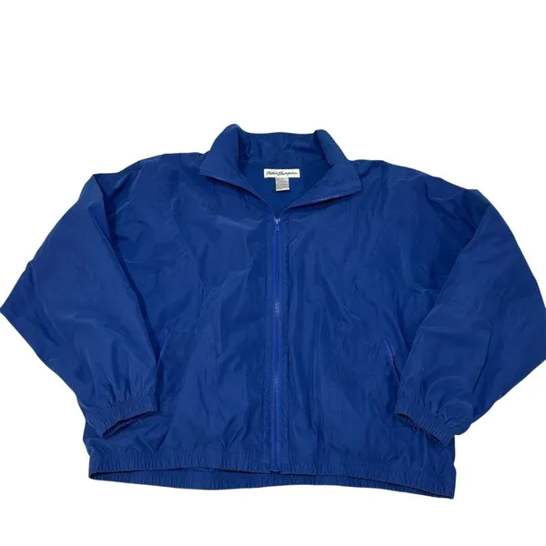 Vintage Norm Thompson Blue Windbreaker Jacket Women's XL Knit Lined‎ Zip Front - Image 4